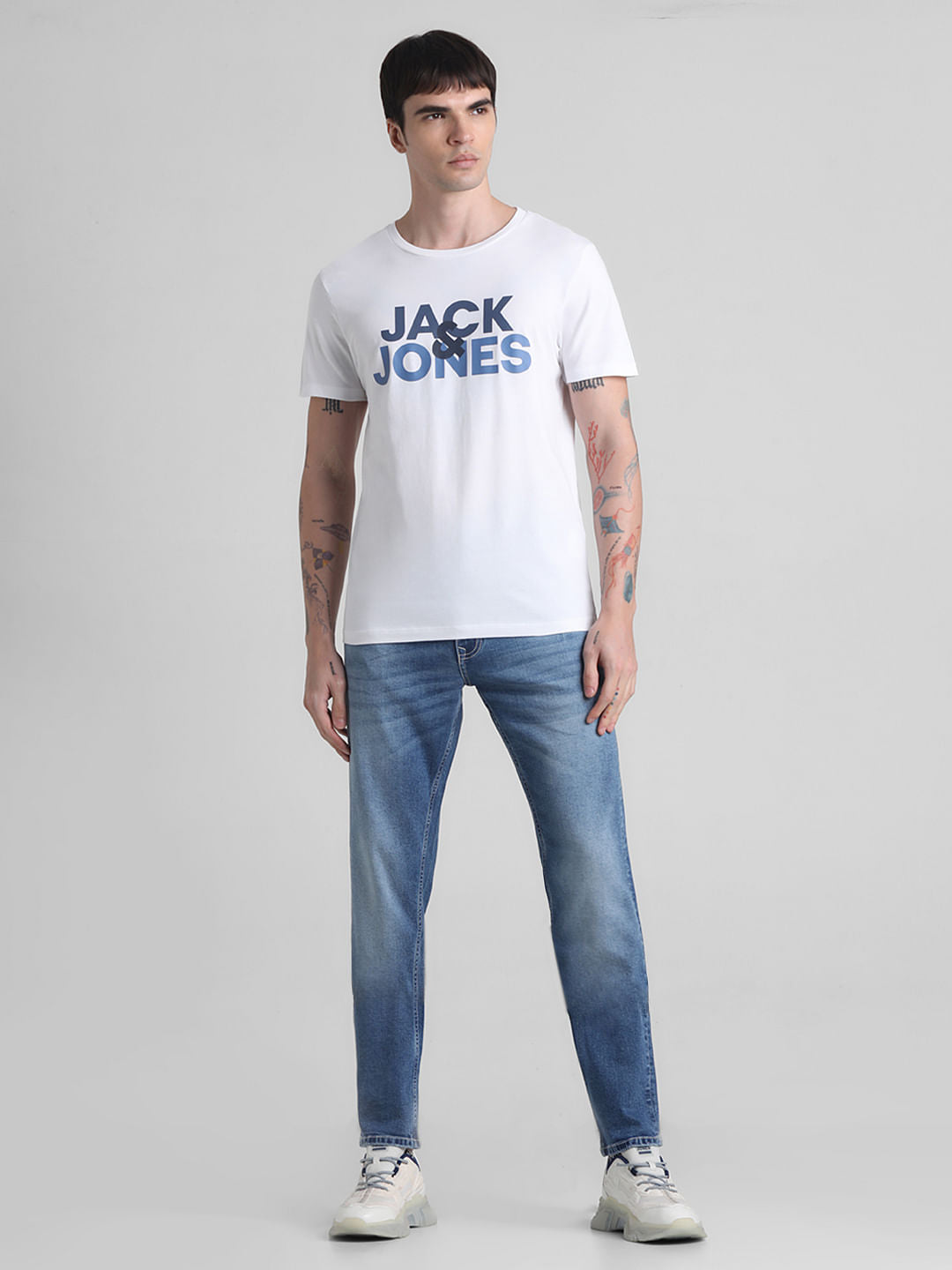 White Logo Print Crew Neck T-shirt
