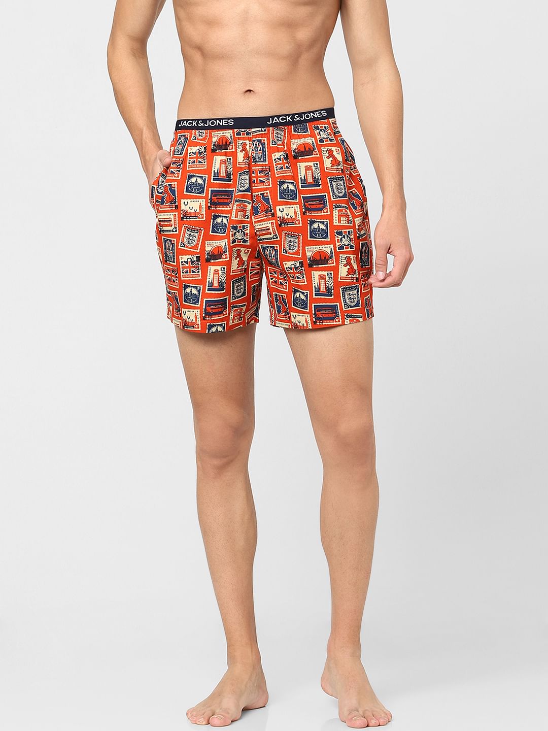 Orange Stamp Print Boxers - S