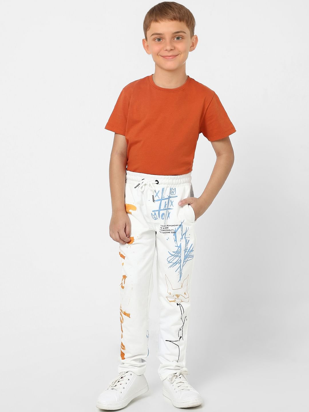 Boys White Graphic Print Sweatpants - 4/5Y