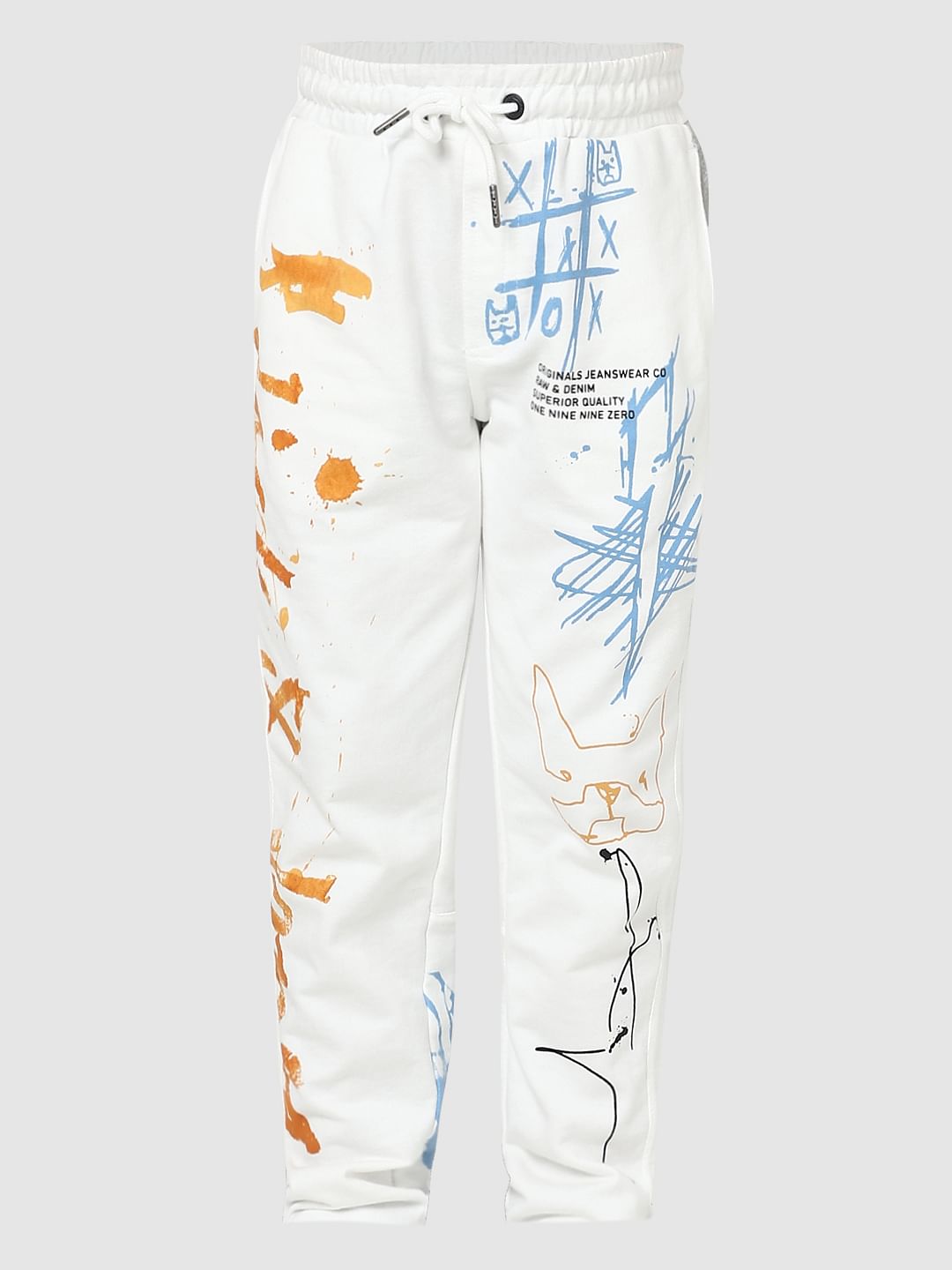 Boys White Graphic Print Sweatpants