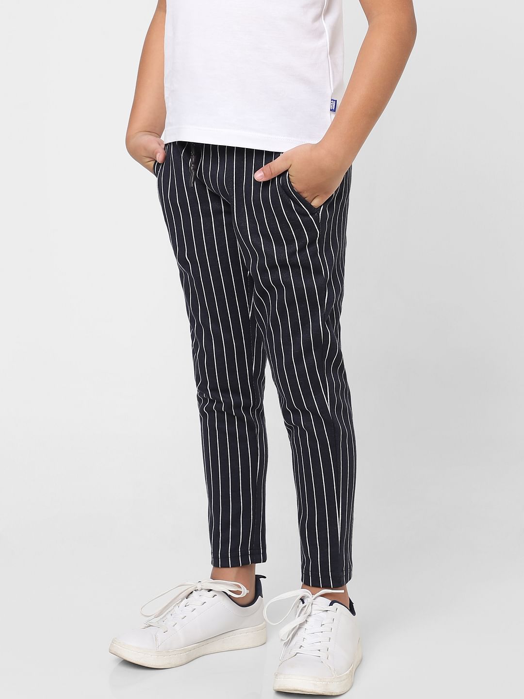 BOYS Navy Mid Rise Striped Pants