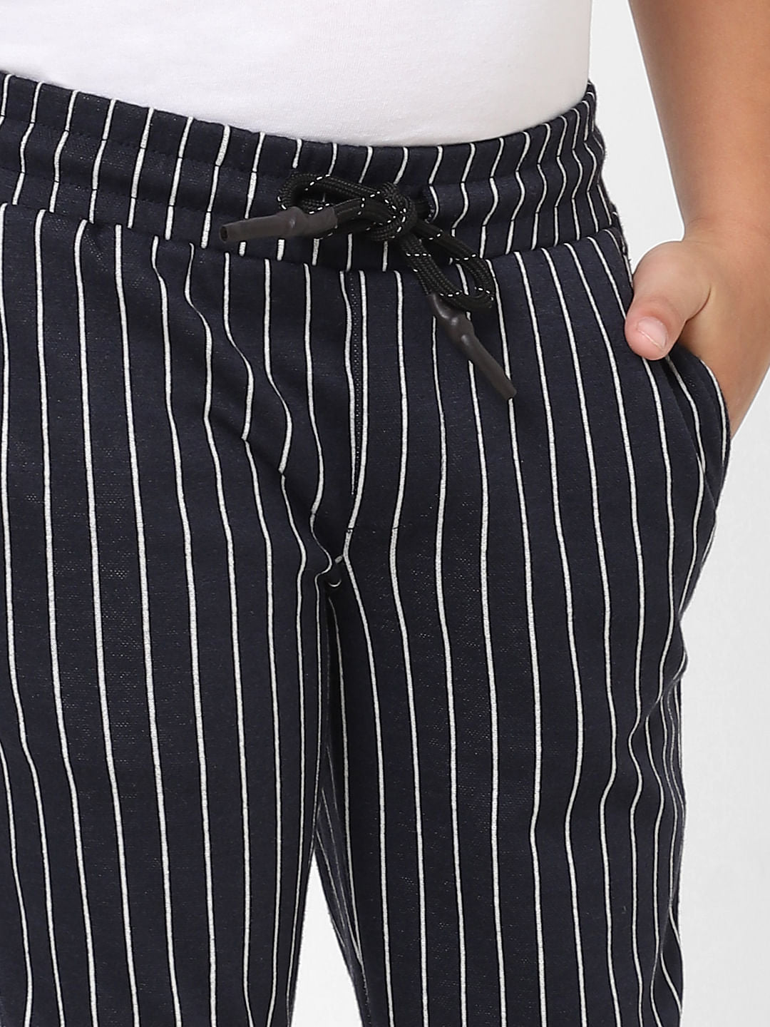 BOYS Navy Mid Rise Striped Pants