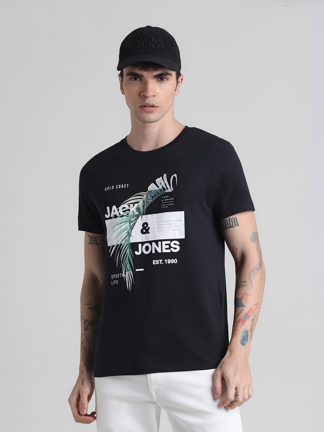 Black Graphic Print Crew Neck T-shirt - S