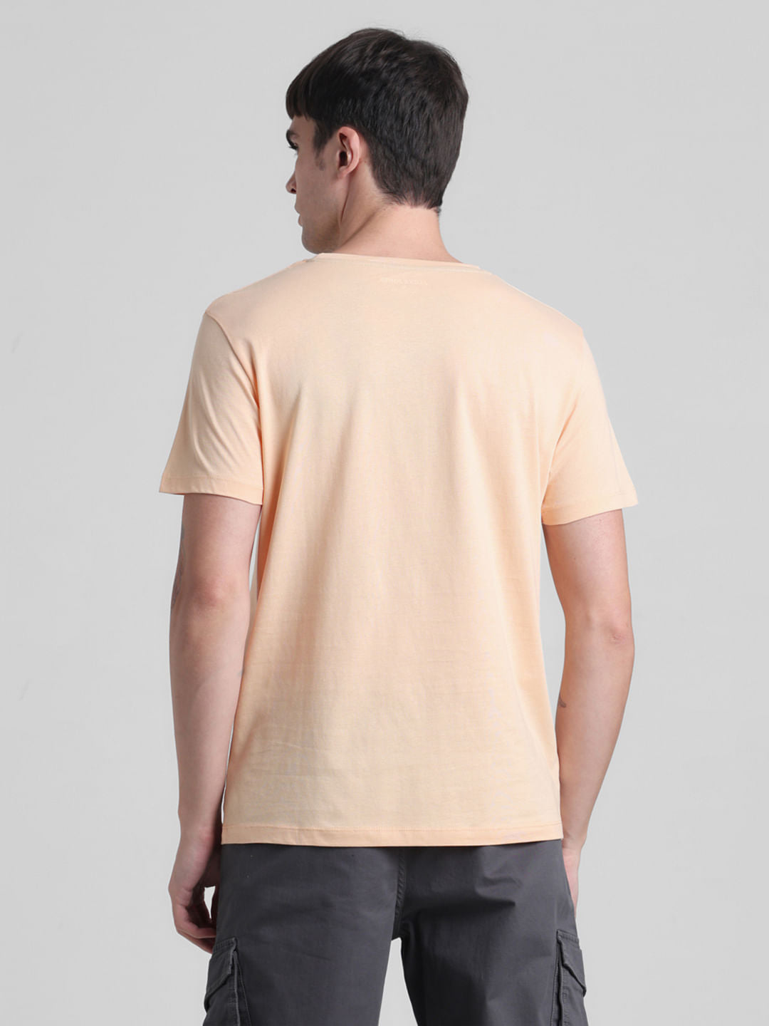 Peach Tropical Print Crew Neck T-shirt