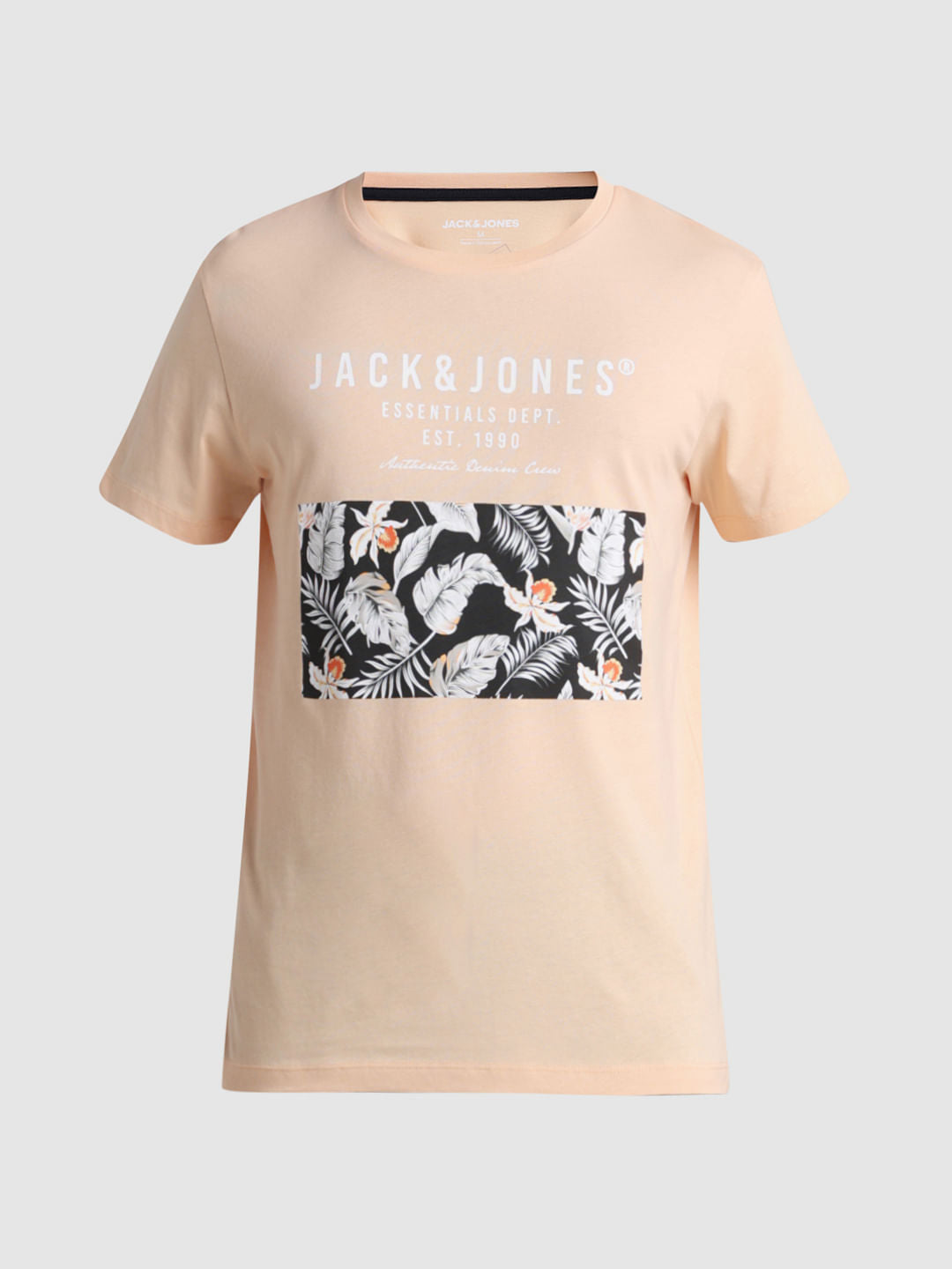 Peach Tropical Print Crew Neck T-shirt