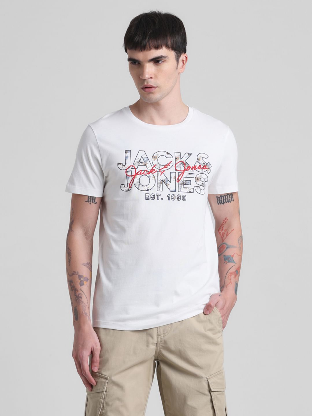 White Logo Print Crew Neck T-shirt
