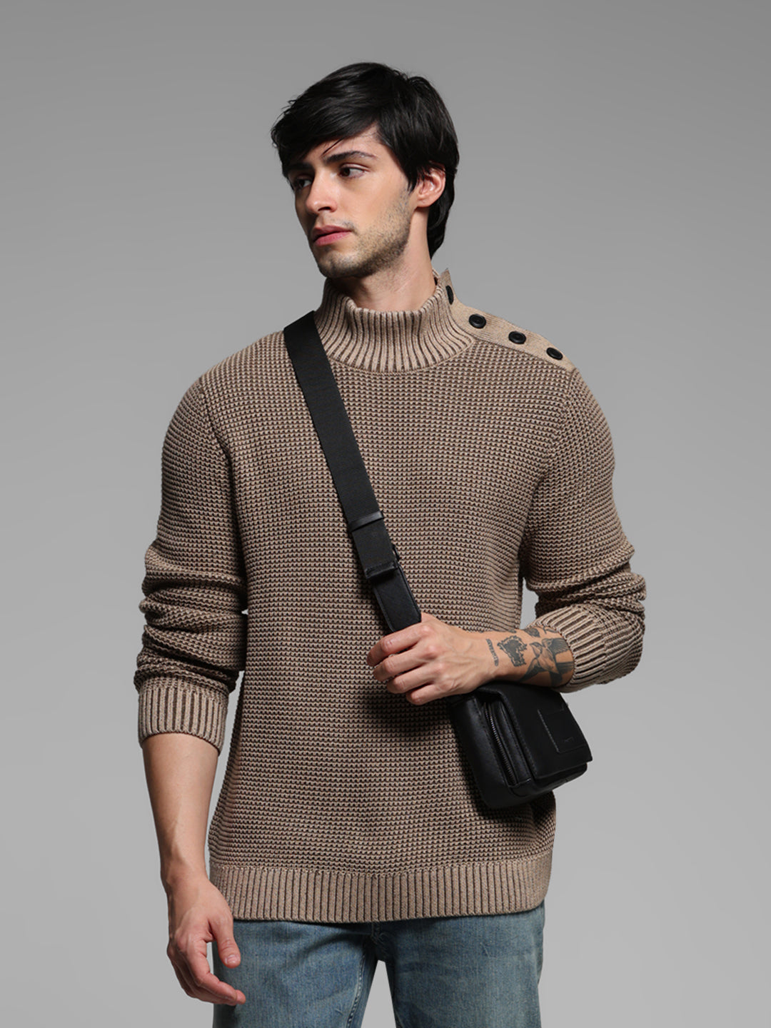 Beige High Neck Sweater