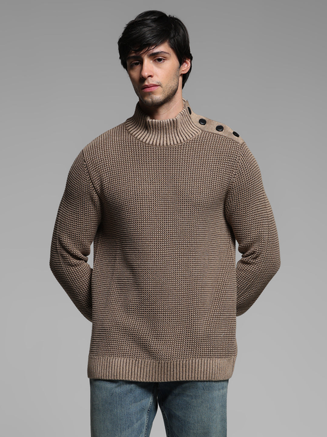 Beige High Neck Sweater