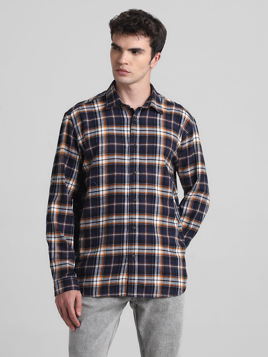 Dark Blue Flannel Check Shirt