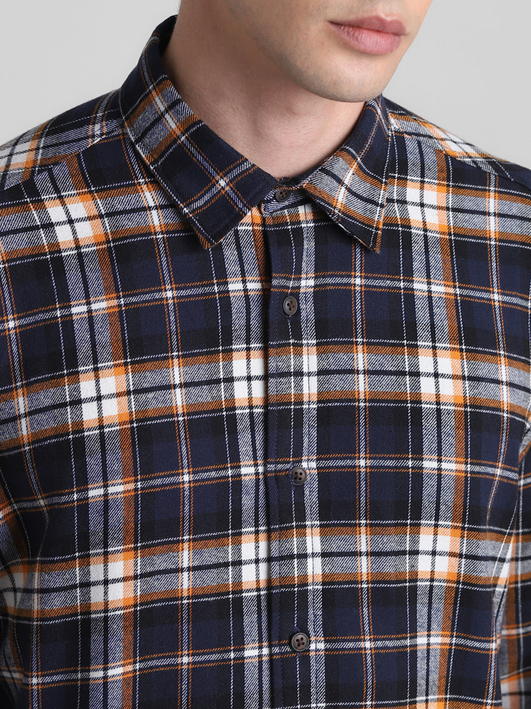 Dark Blue Flannel Check Shirt