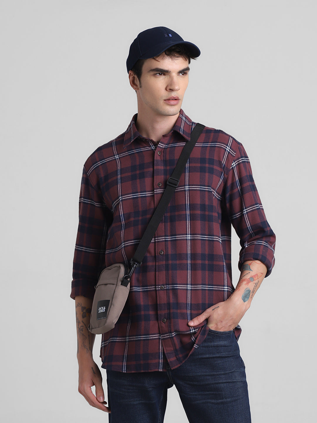 Dark Red Flannel Check Shirt - XL