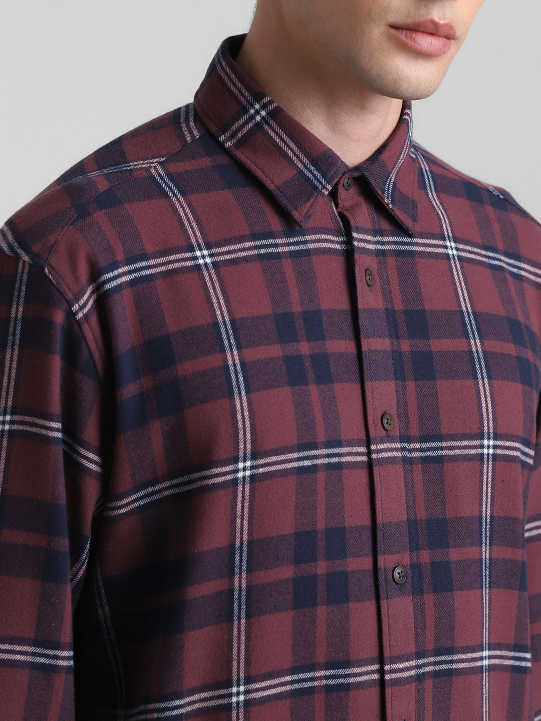 Dark Red Flannel Check Shirt