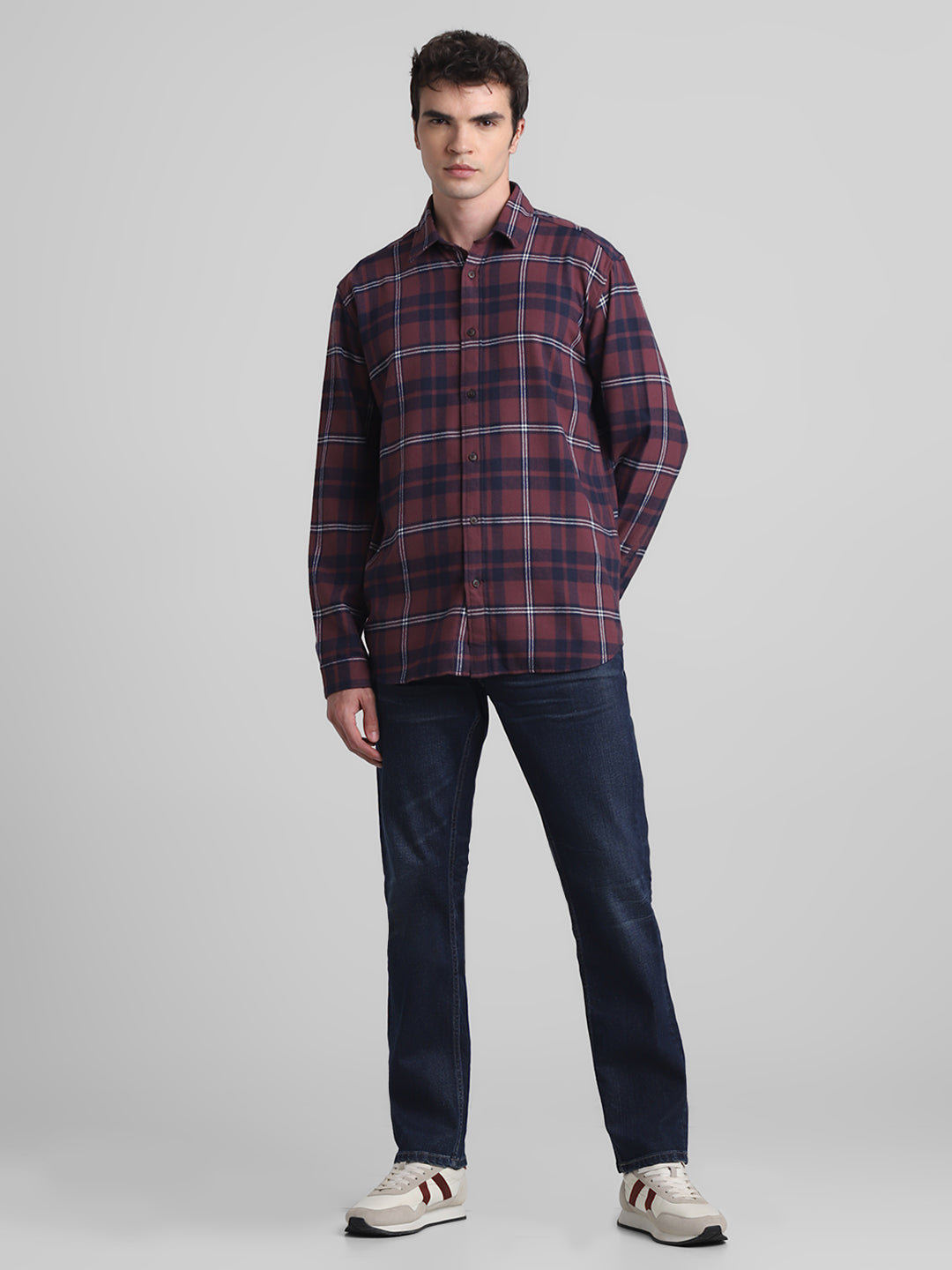 Dark Red Flannel Check Shirt
