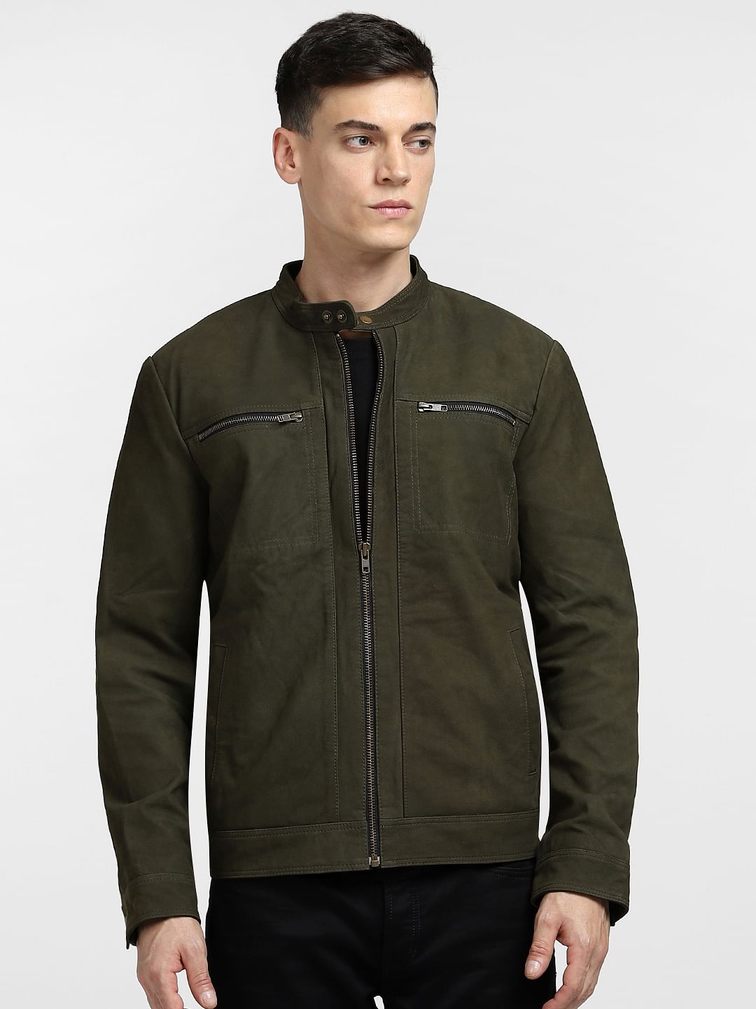 Dark Olive Leather Jacket