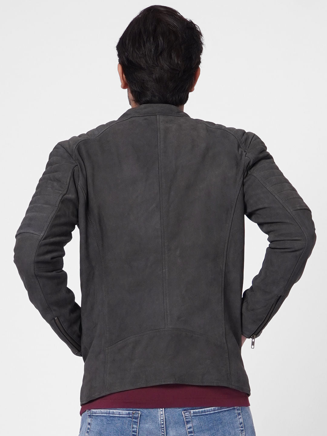 Grey Suede Leather Jacket