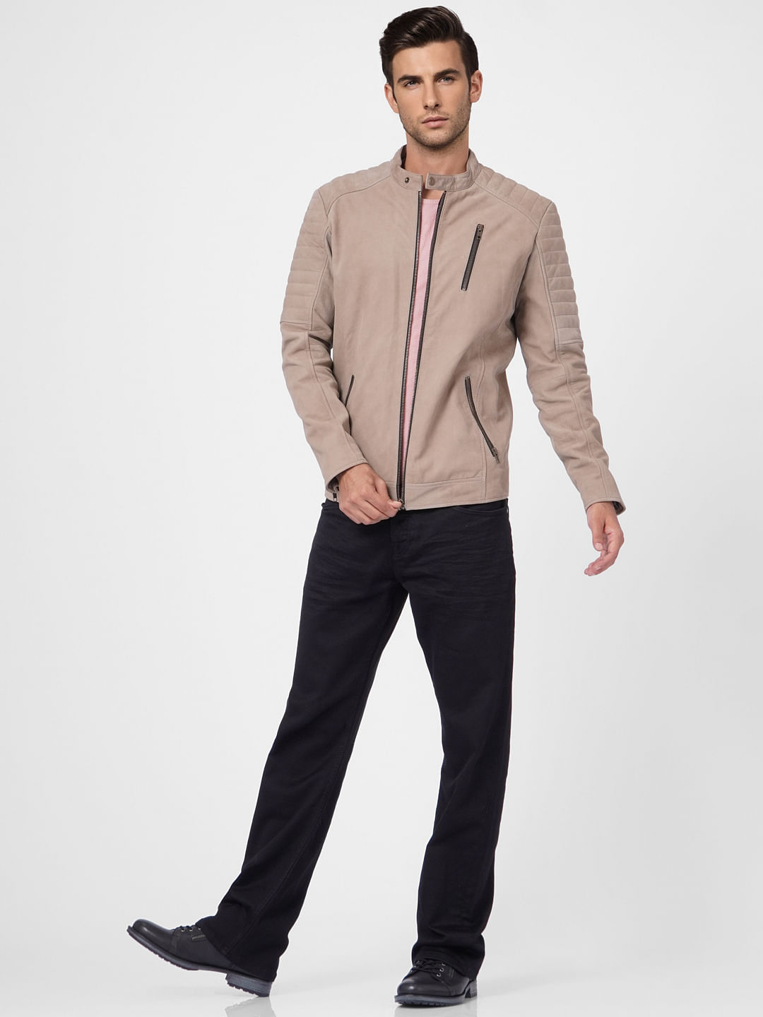 Beige Suede Leather Jacket - S