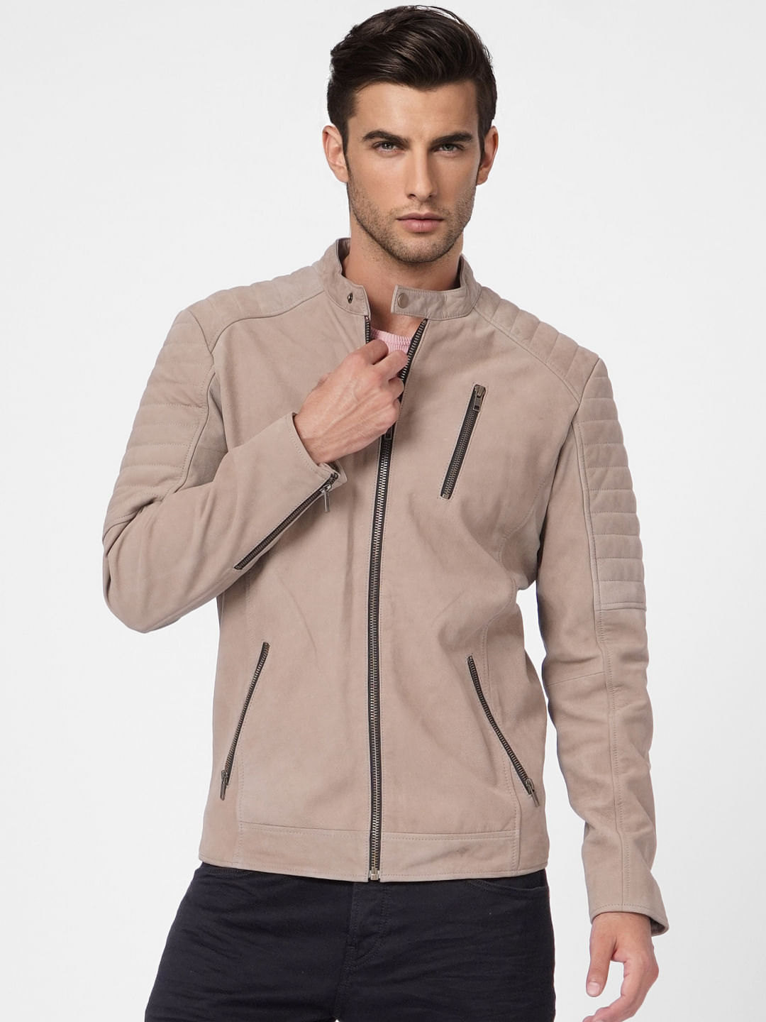 Beige Suede Leather Jacket