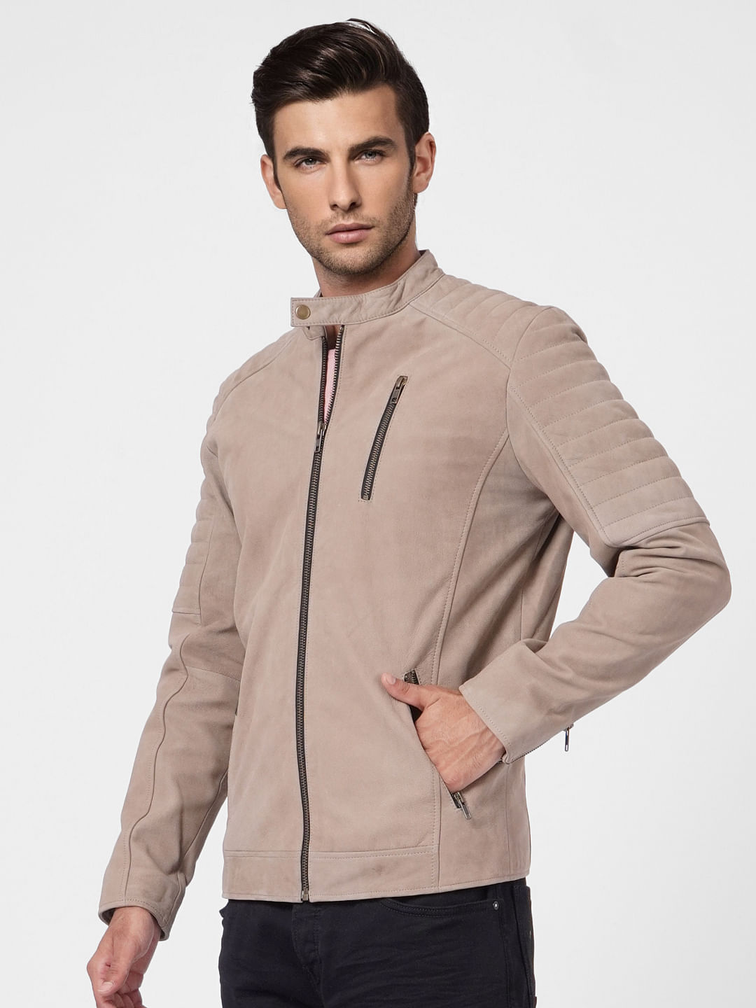 Beige Suede Leather Jacket