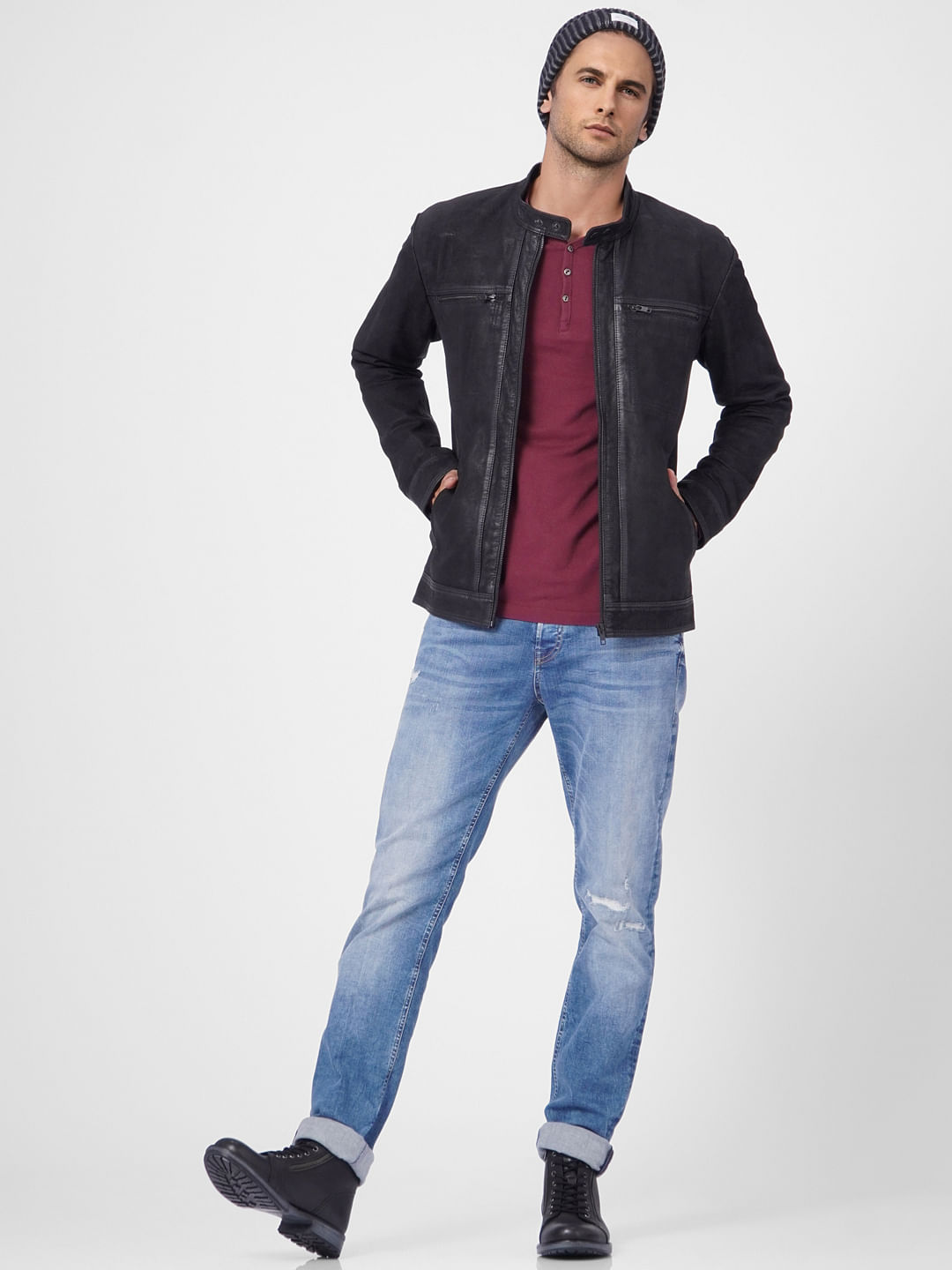 Black Suede Leather Jacket - S
