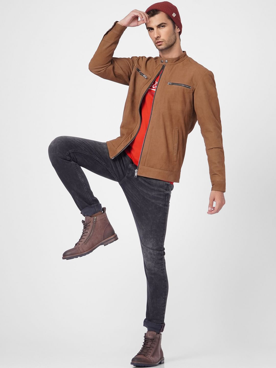 Brown Suede Leather Jacket - S