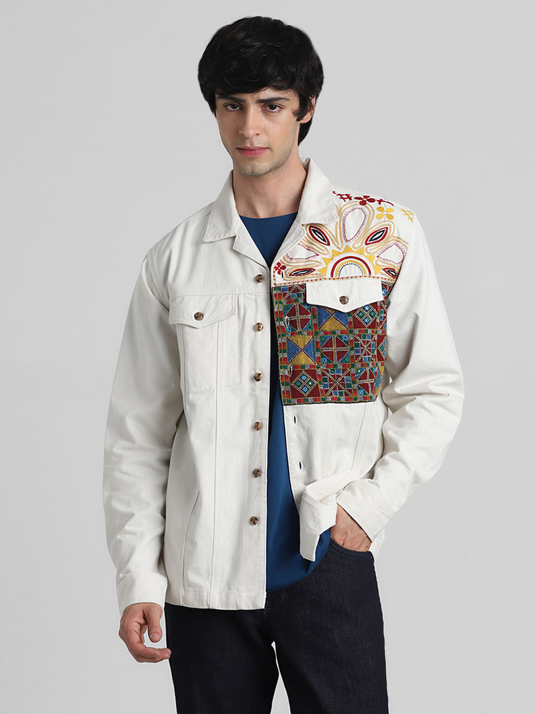 JACK&JONES X KUTCH WHITE ABSTRACT PRINT Oversized SHACKET