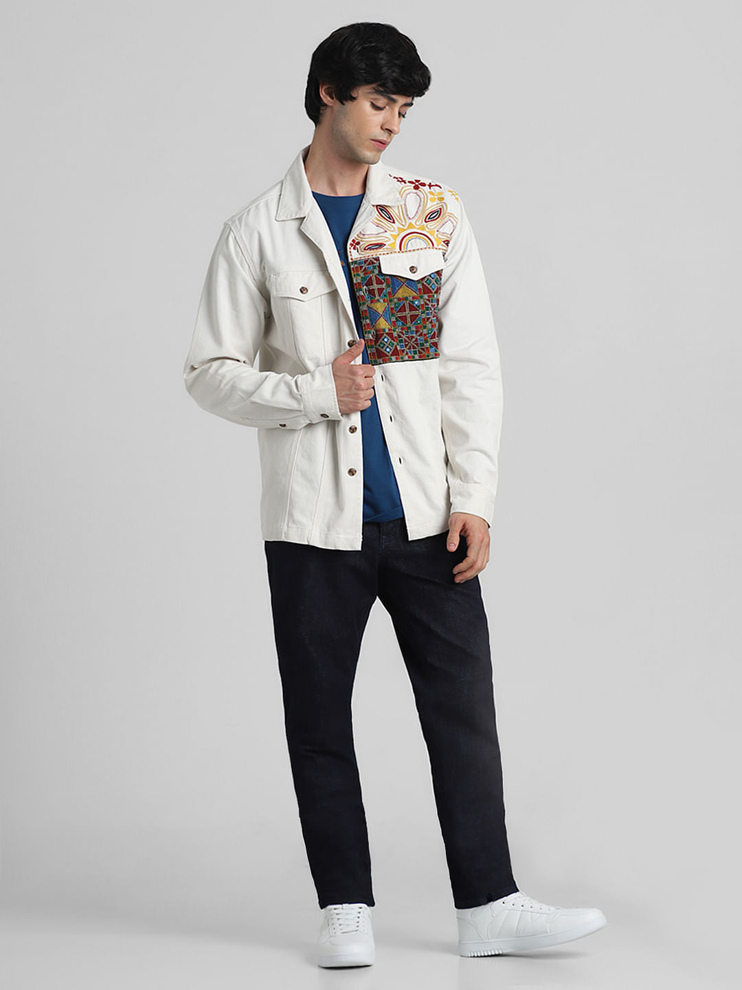 JACK&JONES X KUTCH WHITE ABSTRACT PRINT Oversized SHACKET