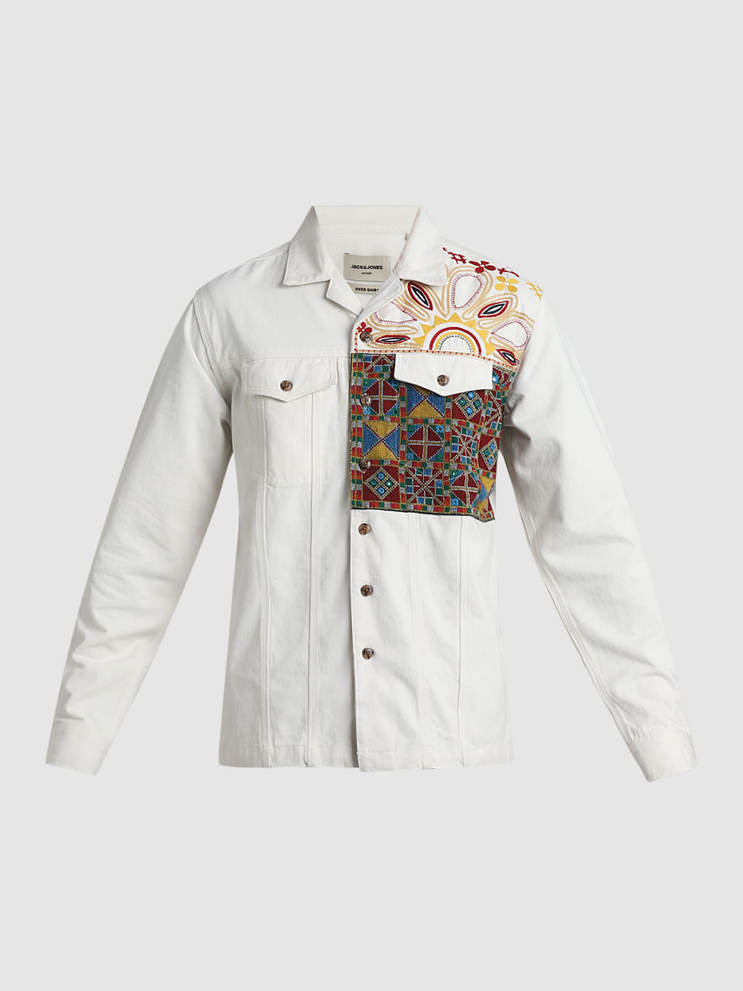 JACK&JONES X KUTCH WHITE ABSTRACT PRINT Oversized SHACKET