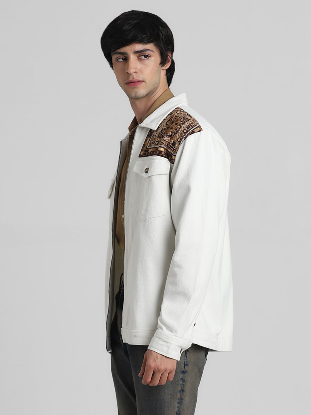JACK&JONES X KUTCH WHITE EMBROIDERED DENIM Oversized SHACKET