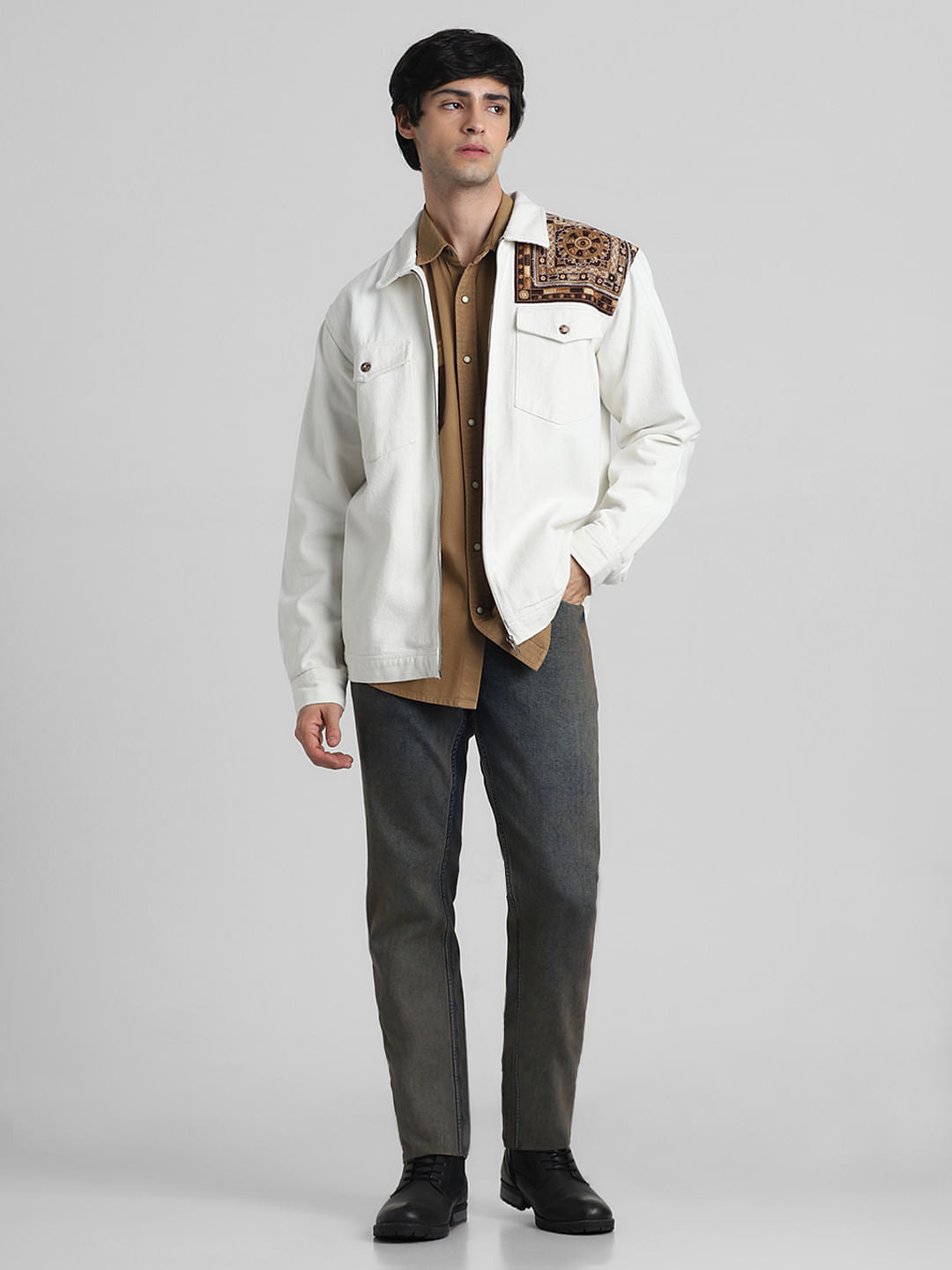 JACK&JONES X KUTCH WHITE EMBROIDERED DENIM Oversized SHACKET