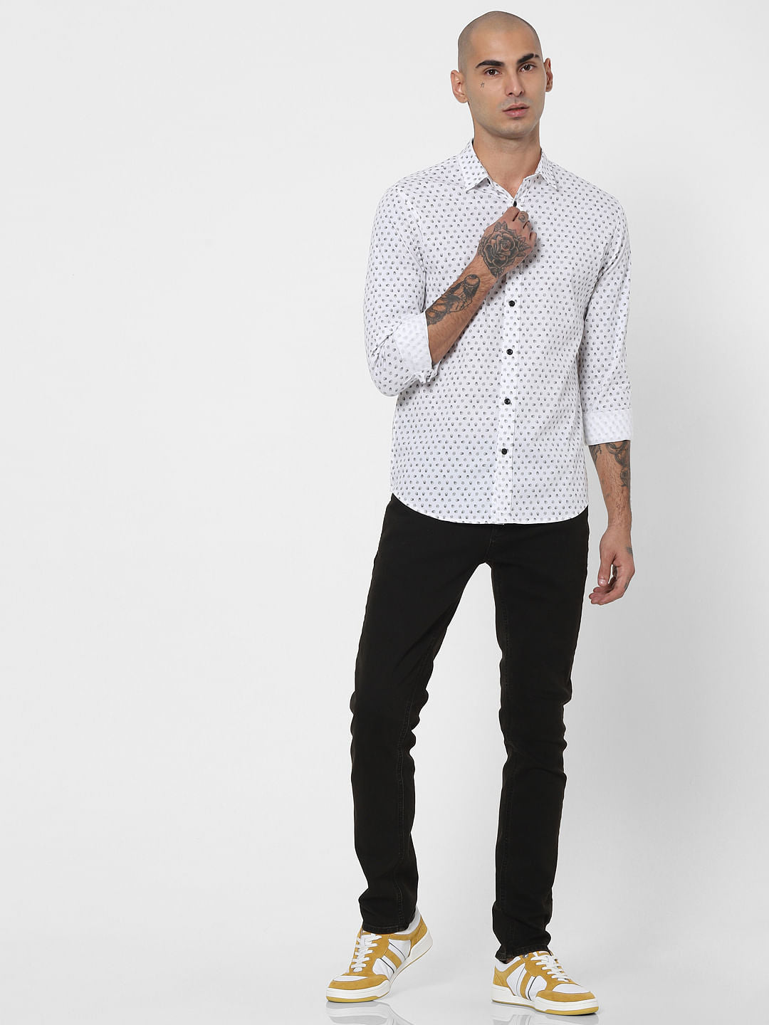 White Printed Full Sleeves Shirt