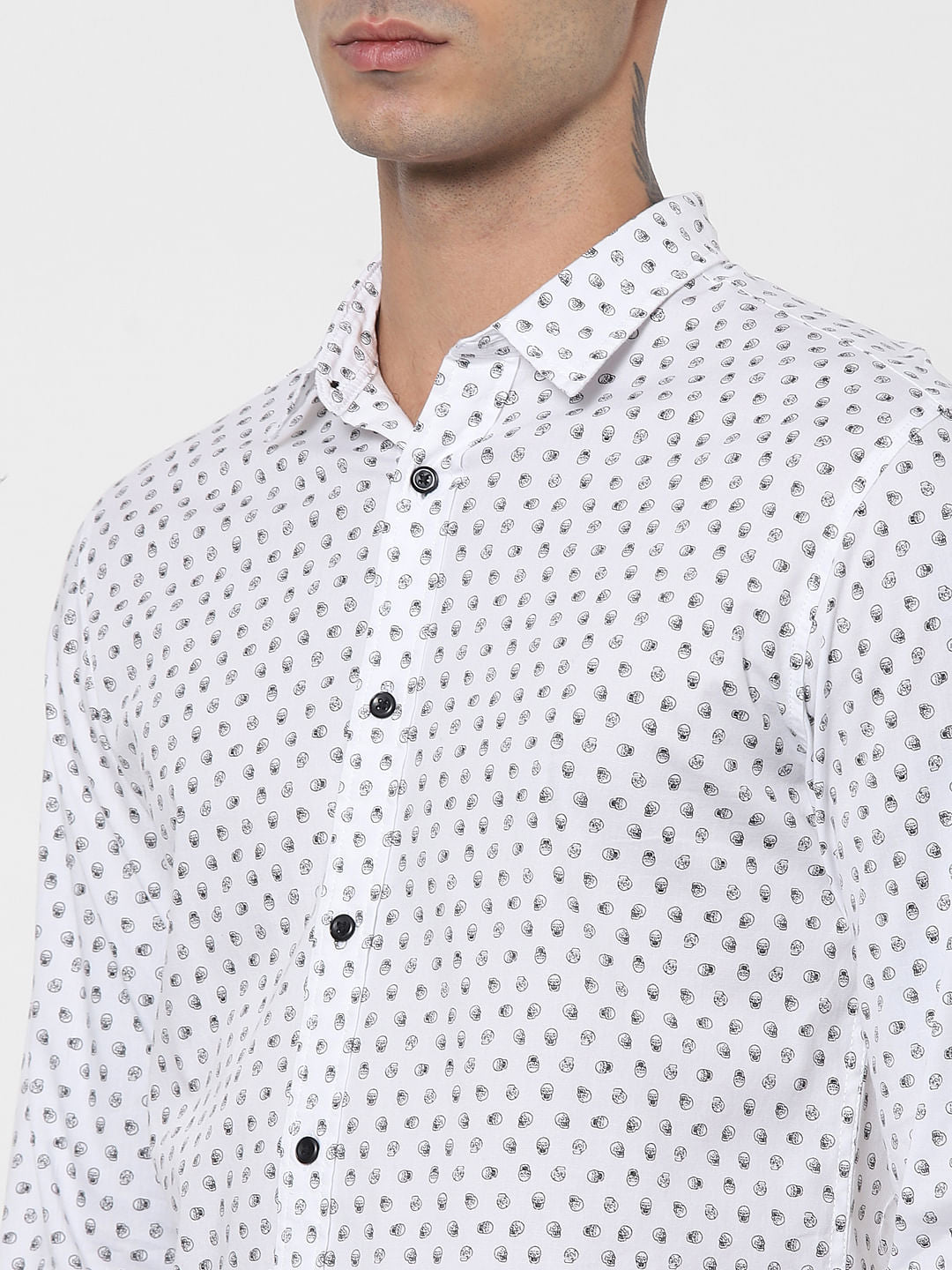 White Printed Full Sleeves Shirt