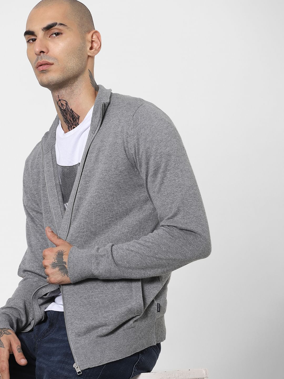 Grey Turtleneck Cardigan - S