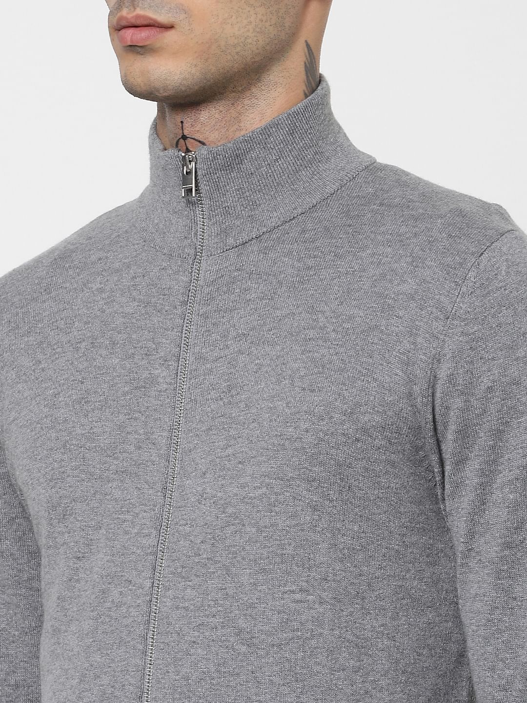 Grey Turtleneck Cardigan
