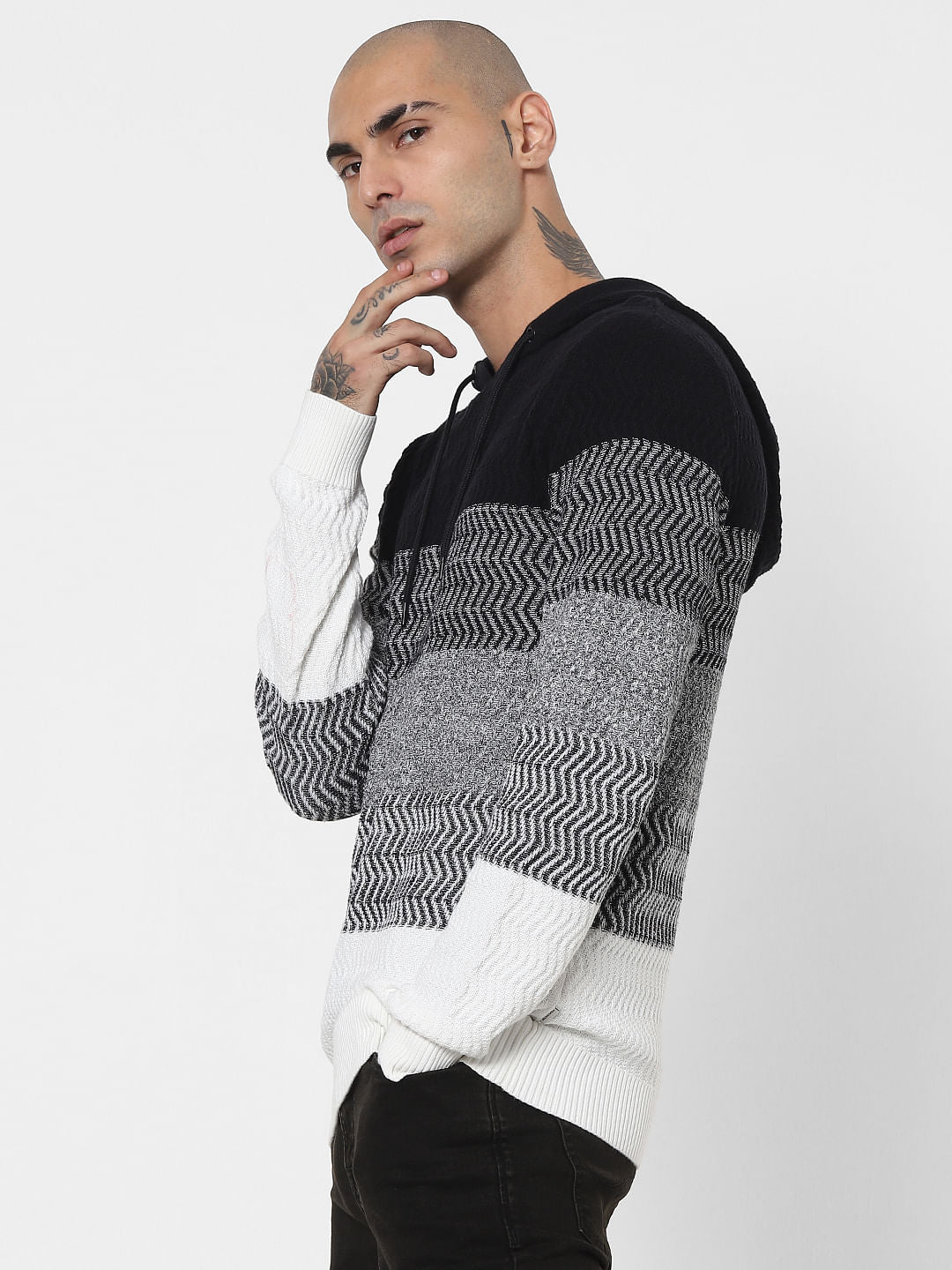 Black & White Hooded Pullover
