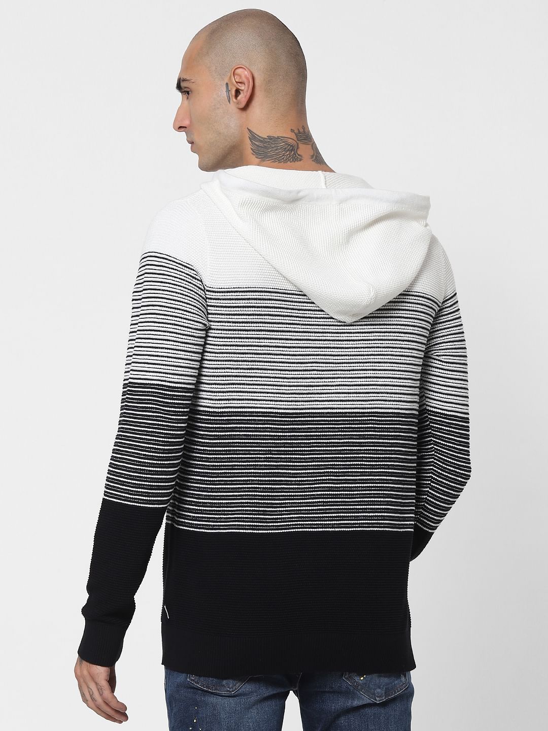 Black & White Striped Hooded Pullover