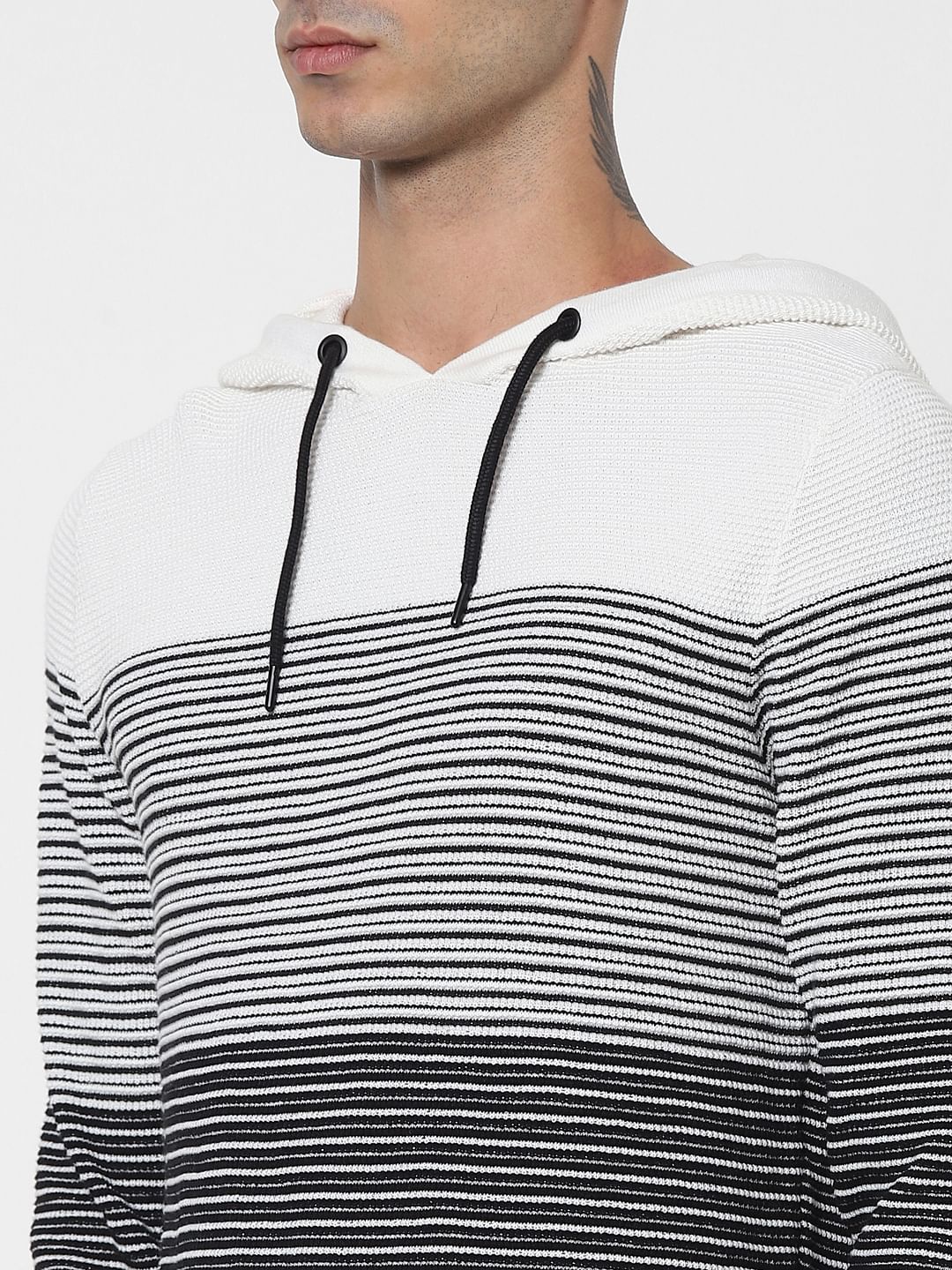 Black & White Striped Hooded Pullover