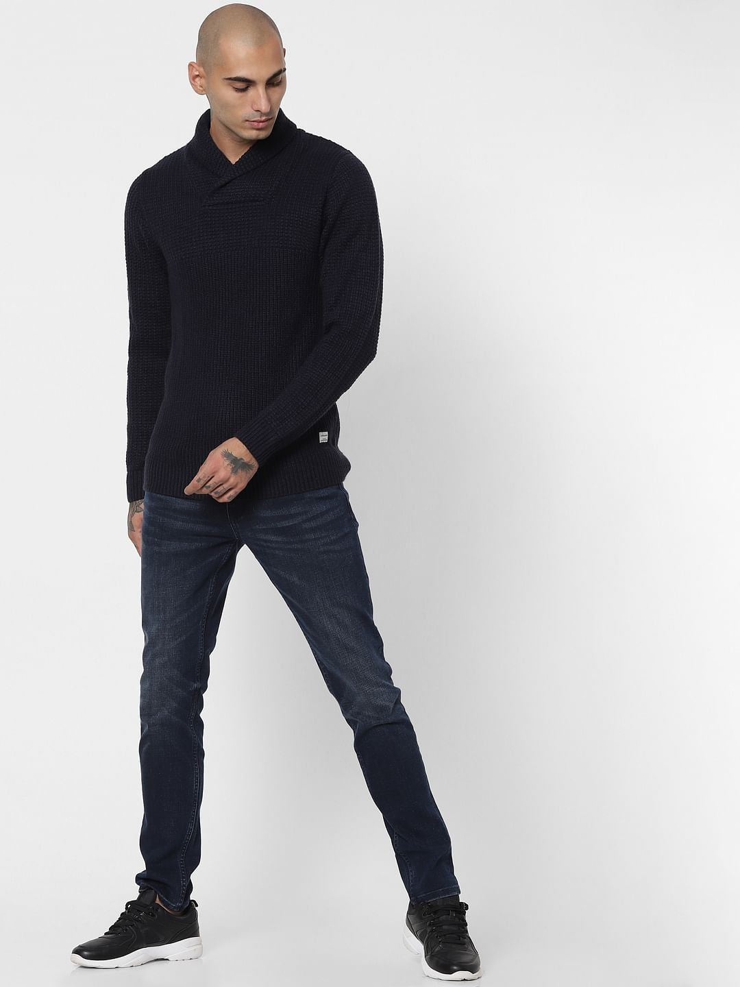 Blue Shawl Neck Pullover