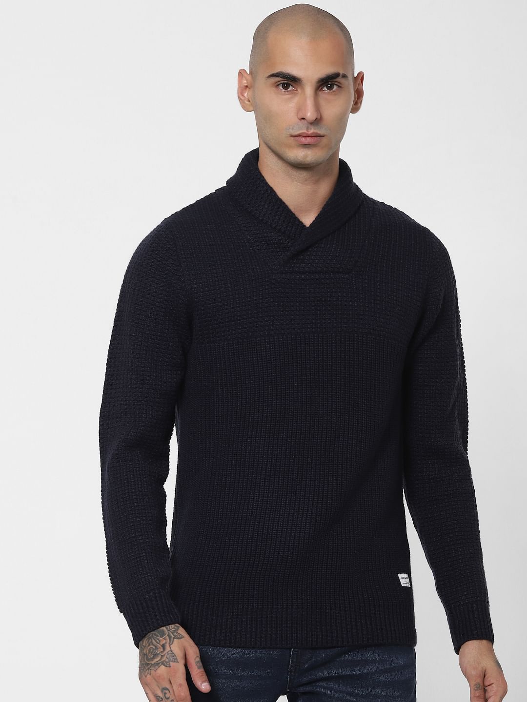 Blue Shawl Neck Pullover