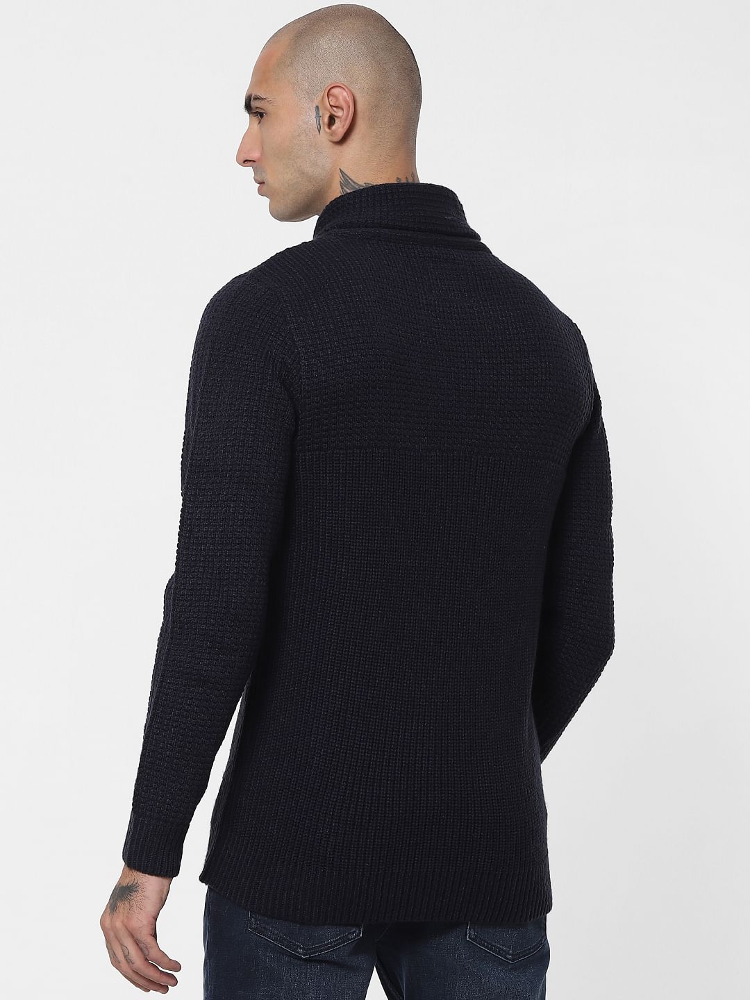 Blue Shawl Neck Pullover