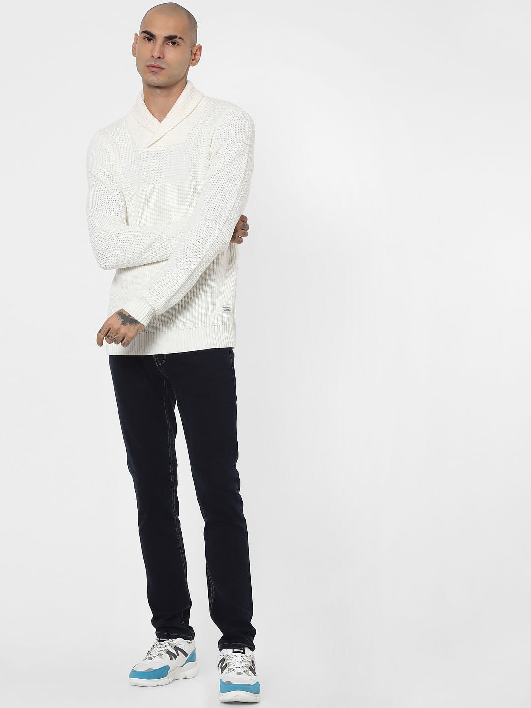 White Shawl Neck Pullover - S