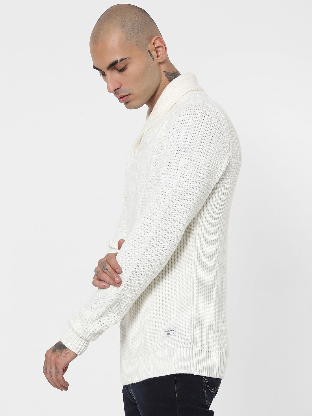 White Shawl Neck Pullover