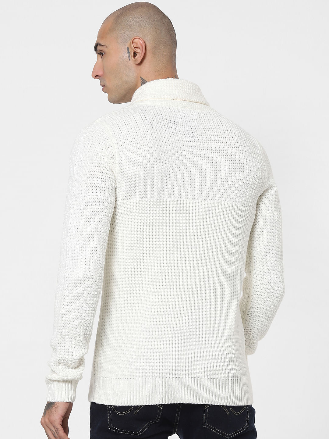White Shawl Neck Pullover