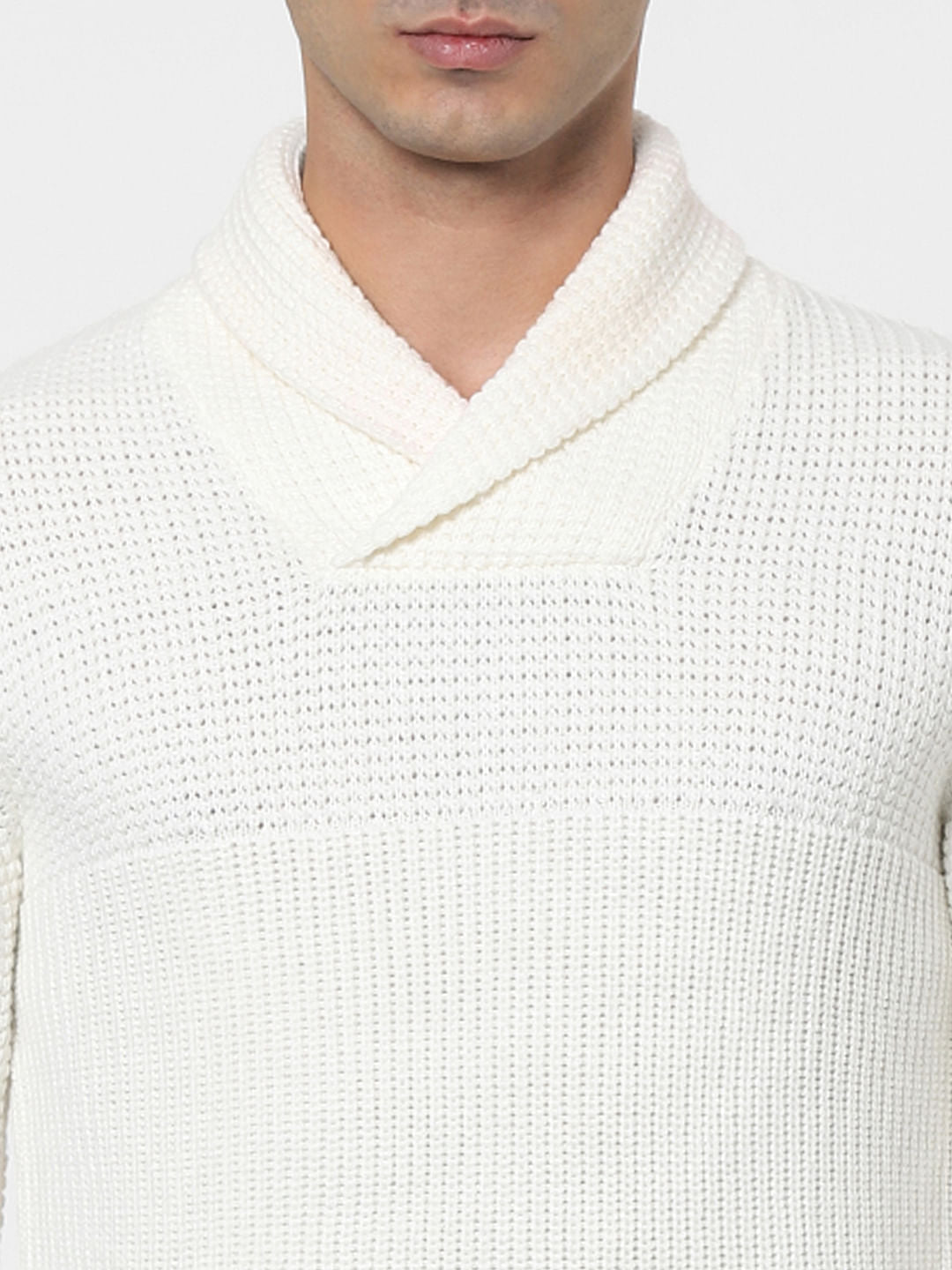 White Shawl Neck Pullover