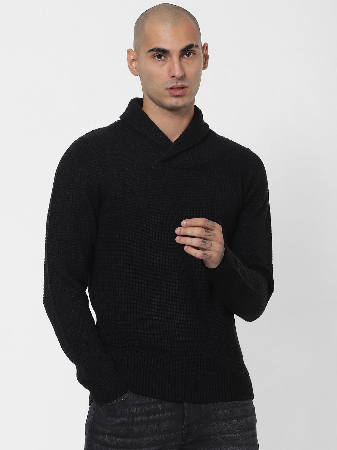 Black Shawl Neck Pullover