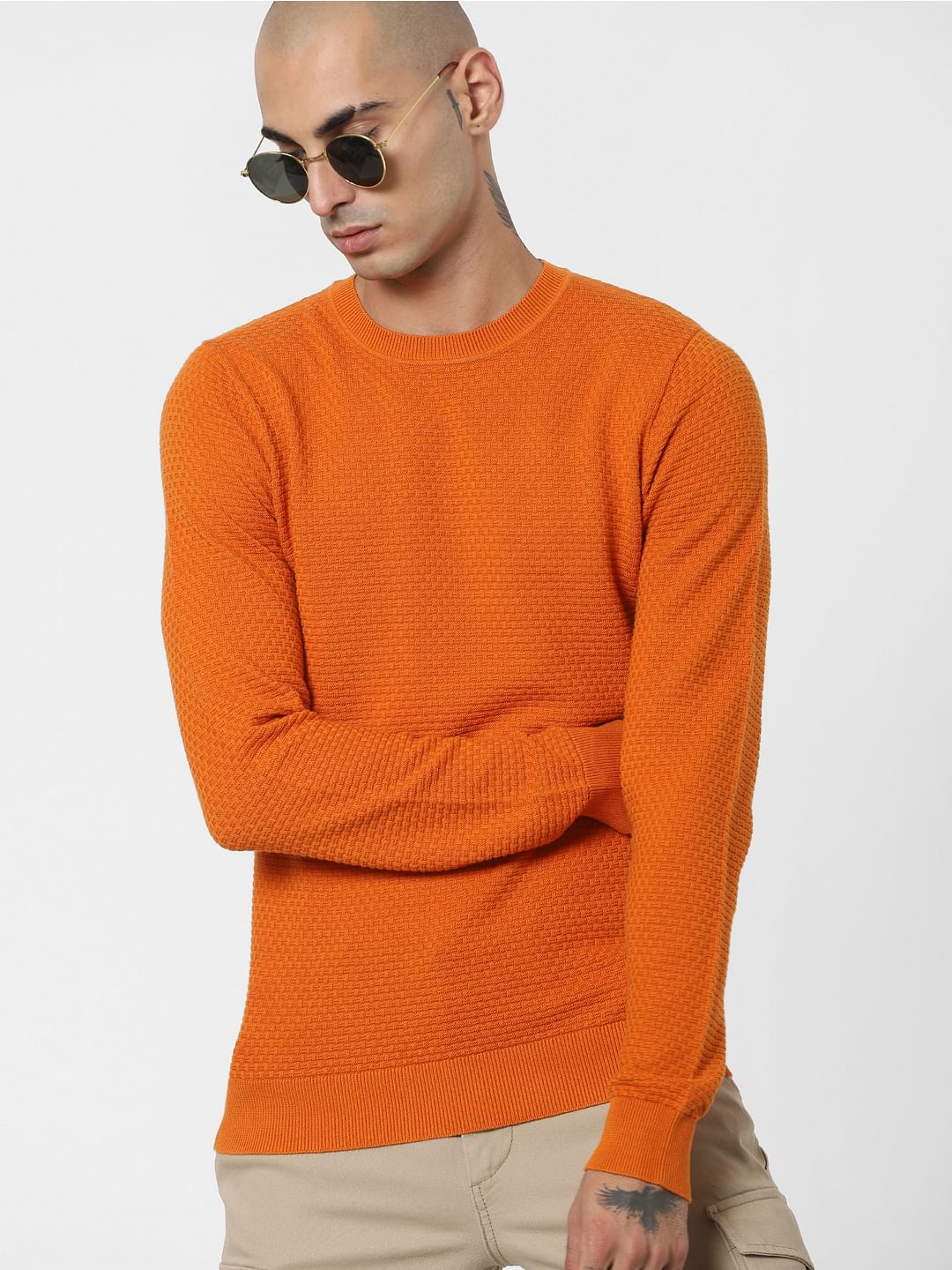 Orange Textured Pullover - S