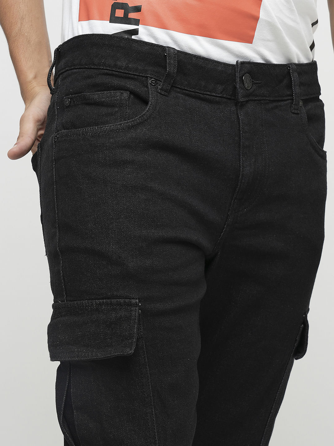 PRODUKT by JACK&JONES Black Pocket Detail Slim Fit Jeans