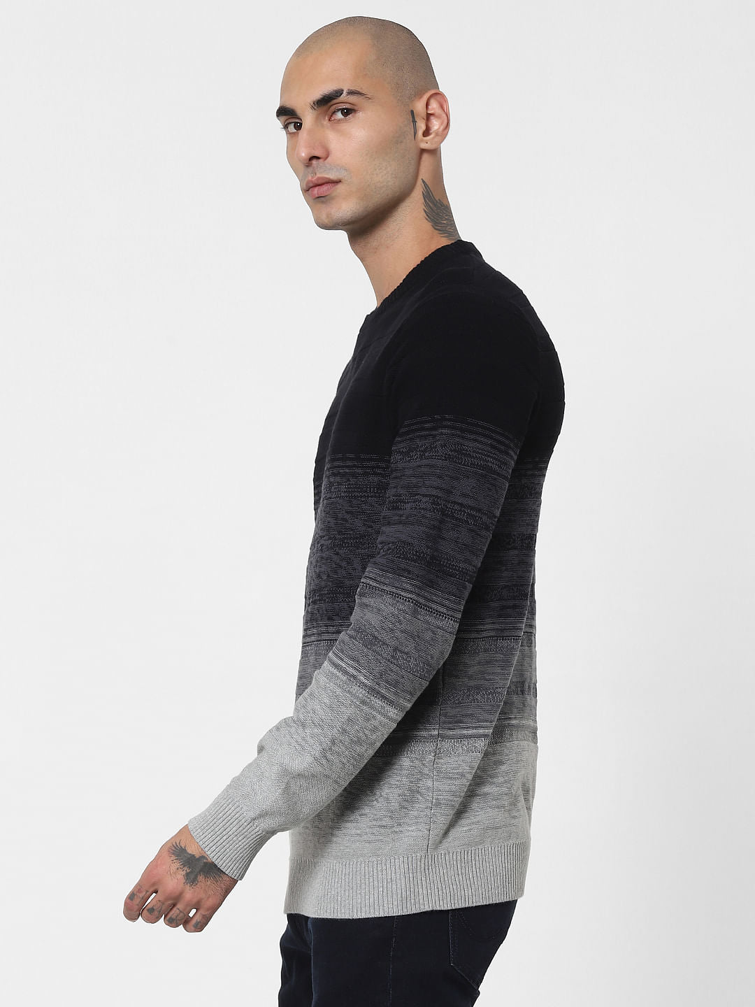 Black Ombre Striped Pullover