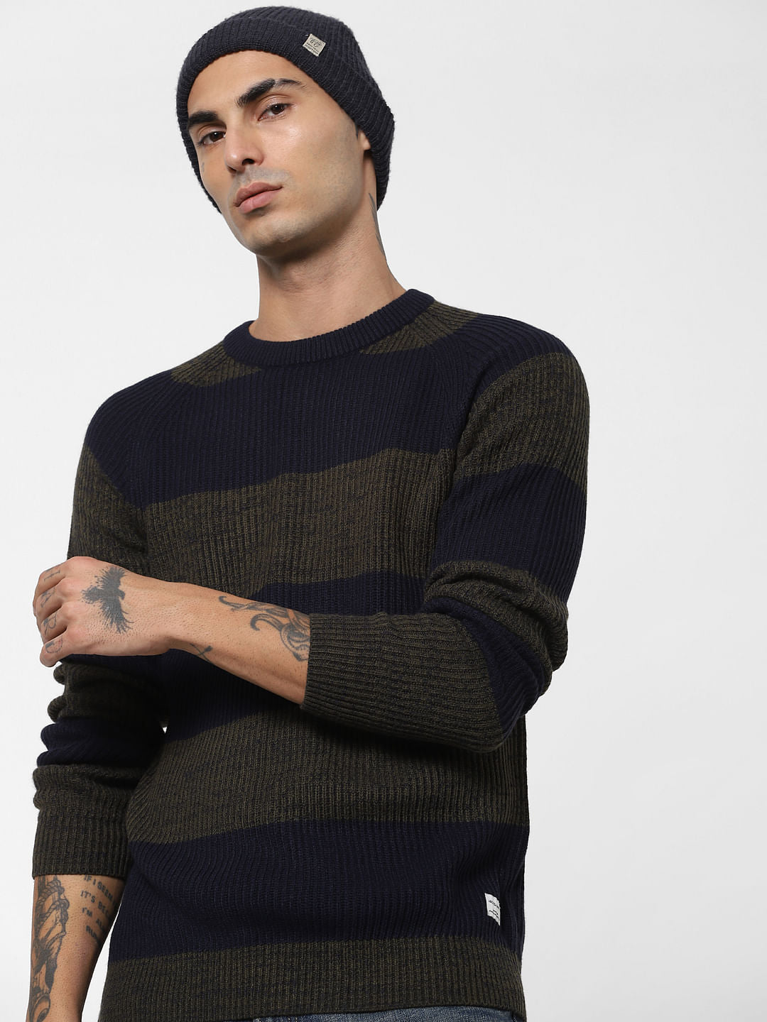 Green Striped Knit Pullover
