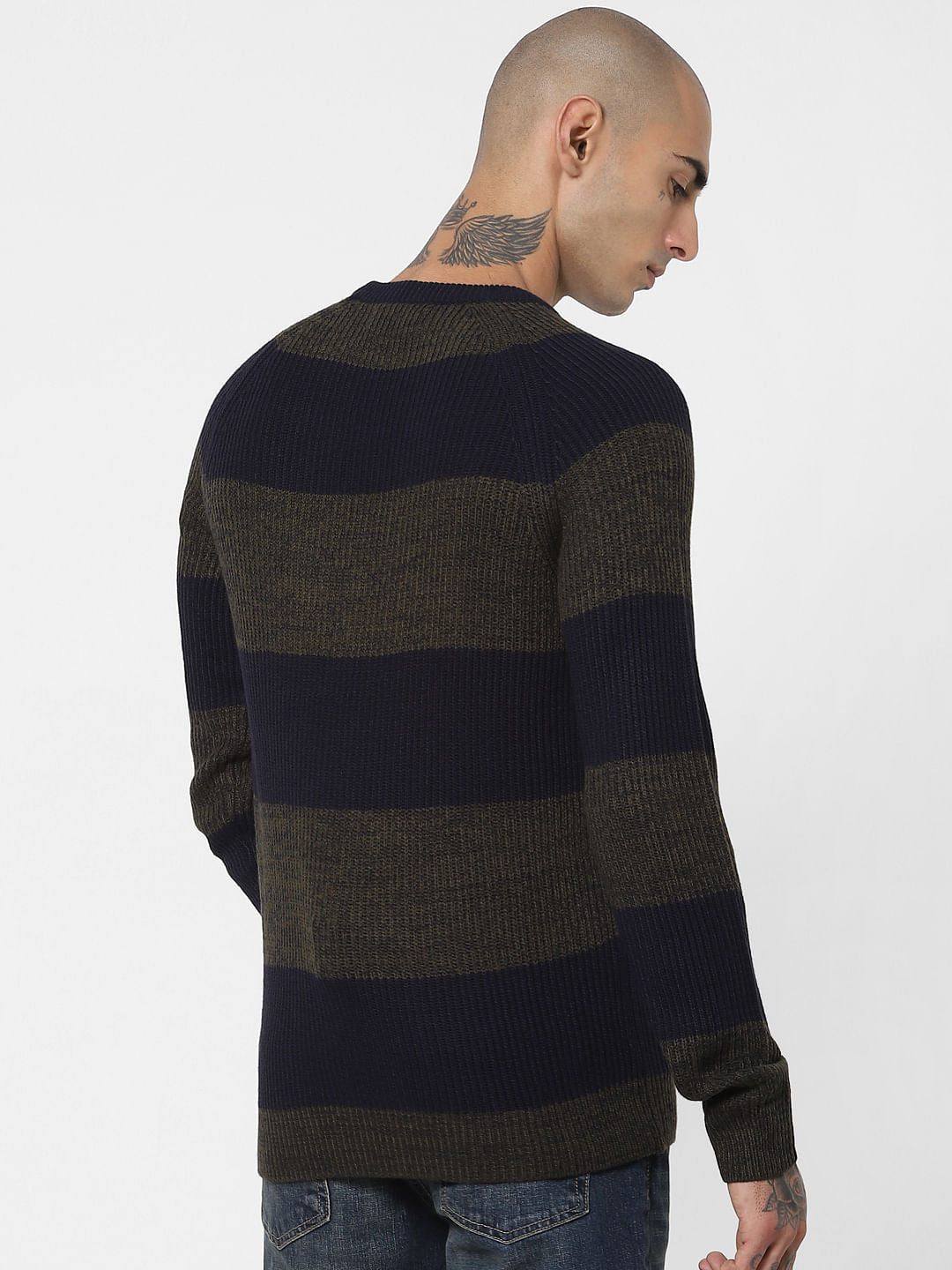 Green Striped Knit Pullover