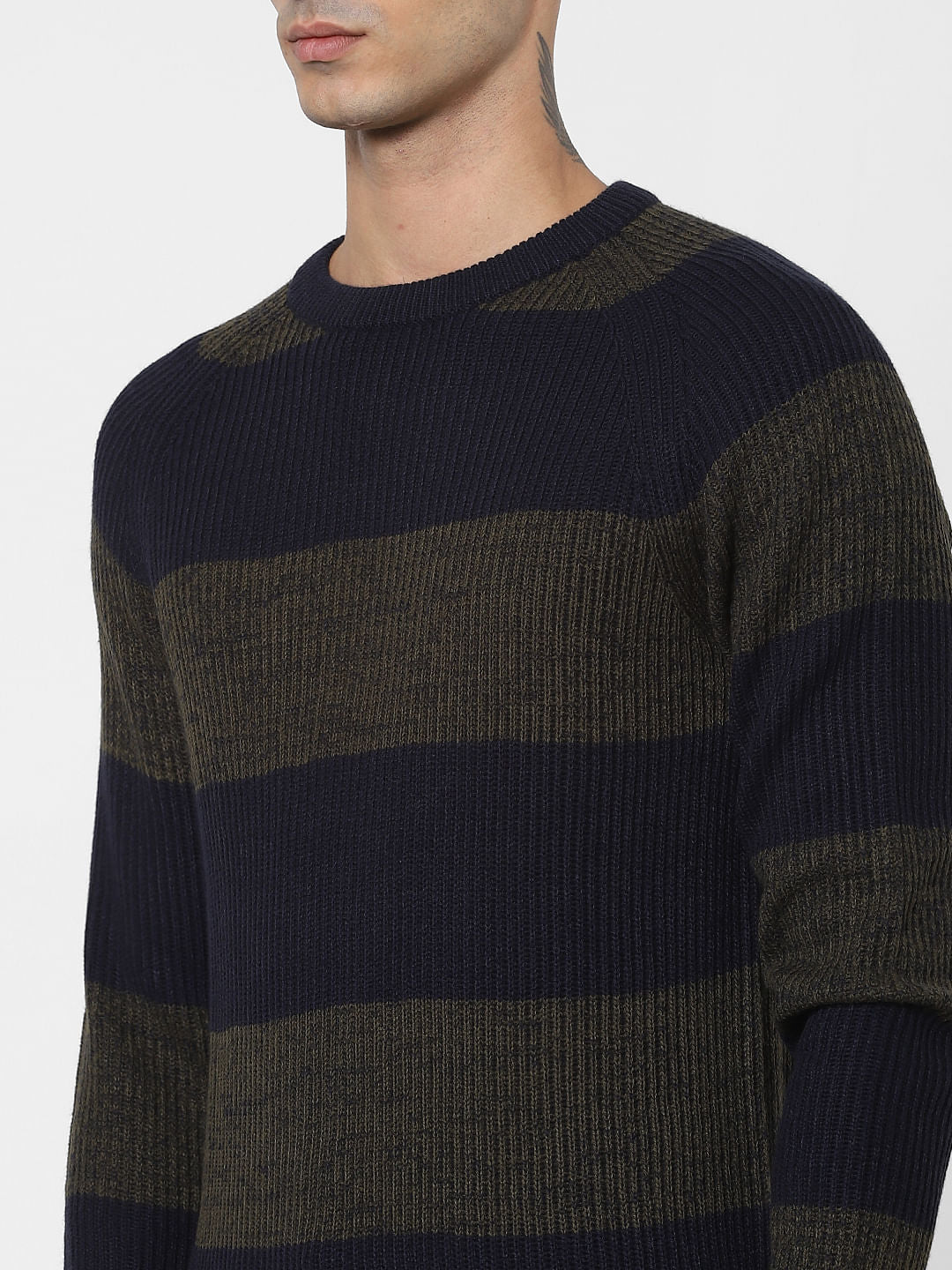 Green Striped Knit Pullover